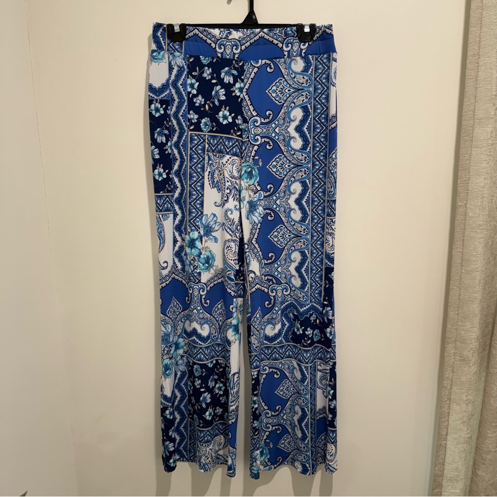 Boston Proper Blue‎ Paisley Print Wide Leg Palazzo Pants Size Small